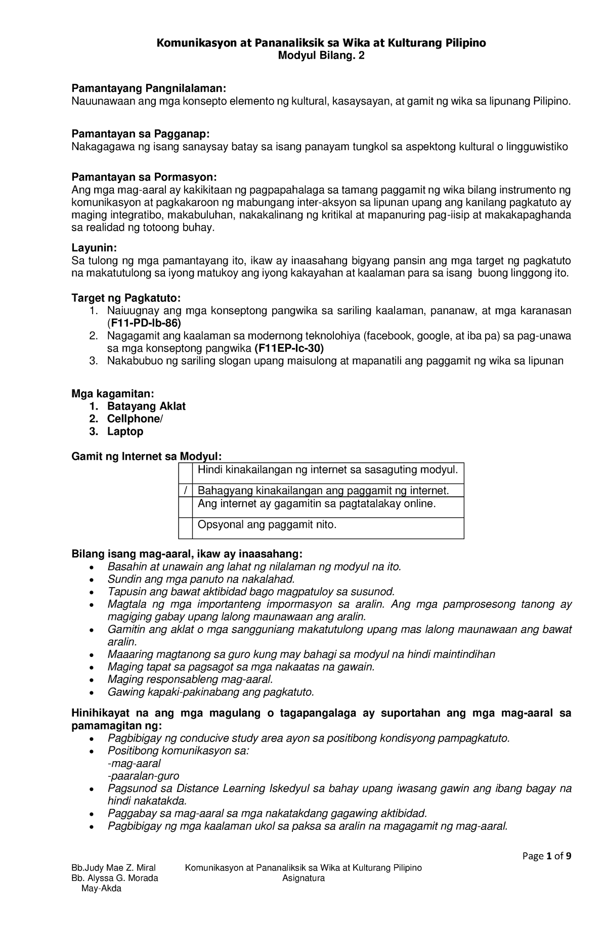 Module-2 - NOTES - Page 1 Of 9 Bb Mae Z. Miral Komunikasyon At ...