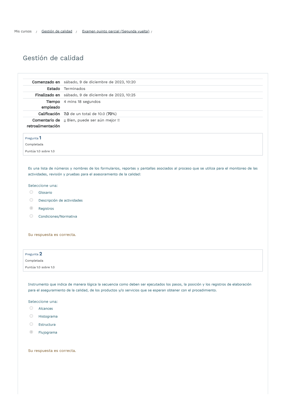 Examen Quinto Parcial (Segunda Vuelta) Revisión Del Intento - Gestión ...