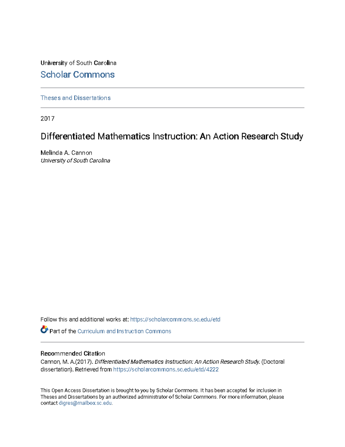 Differentiated Mathematics Instruction An Action Research Study ...