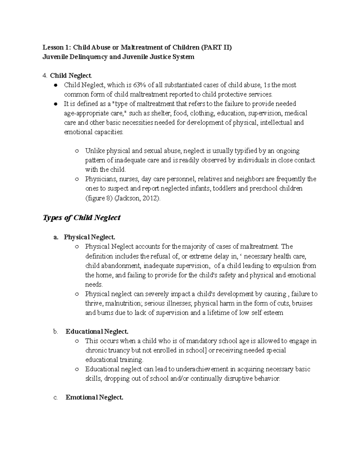 Lesson 1- Child Abuse or Maltreatment of Children (PART II) - Child ...