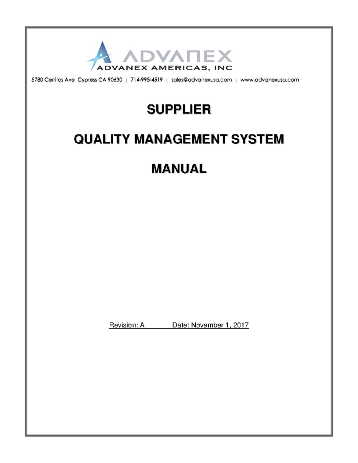 Advanex Supplier QMS Manual Rev A - SSUUPPPPLLIIEERR Q QUUAALLIITTYY ...