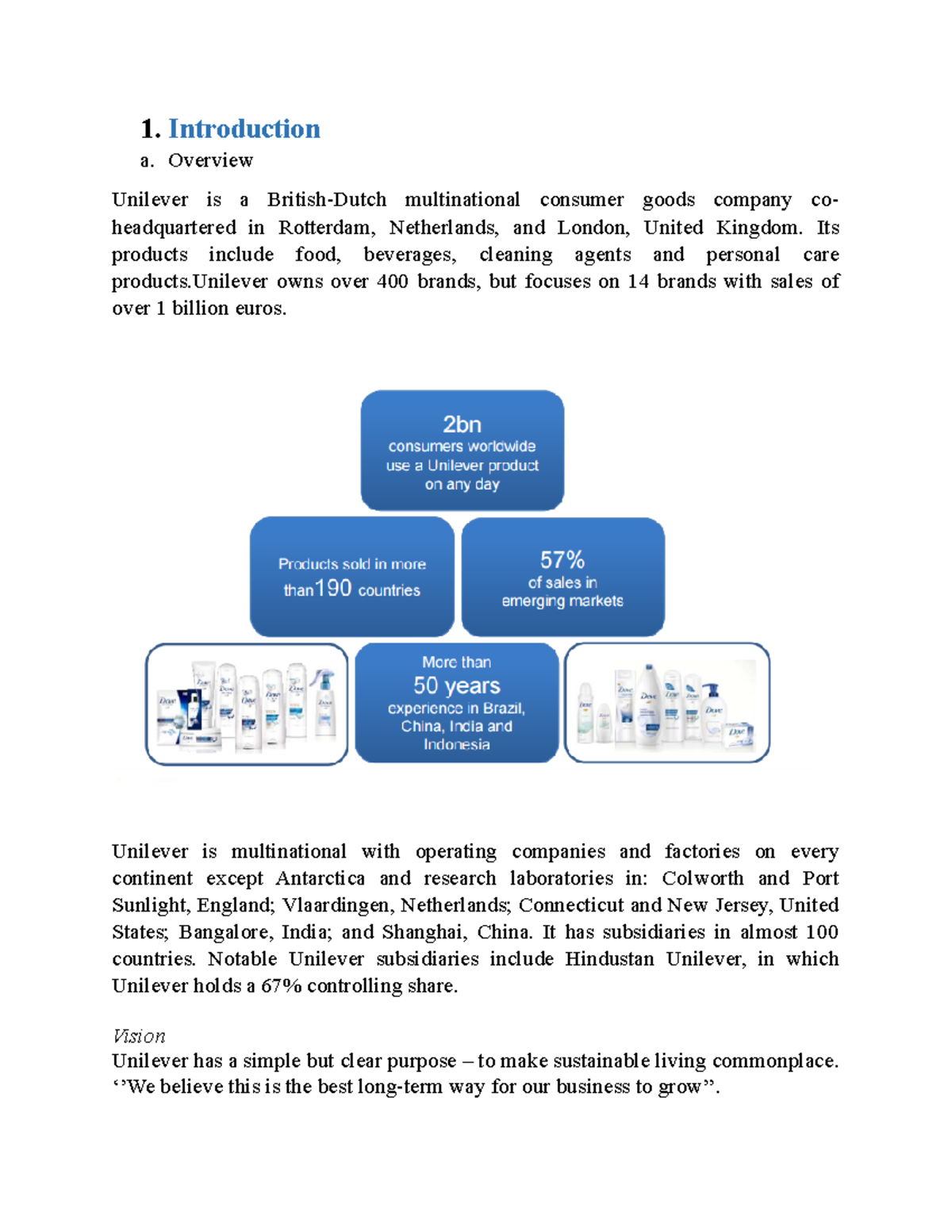 Unilever 1 a. Overview Unilever is a BritishDutch multinational consumer goods company co