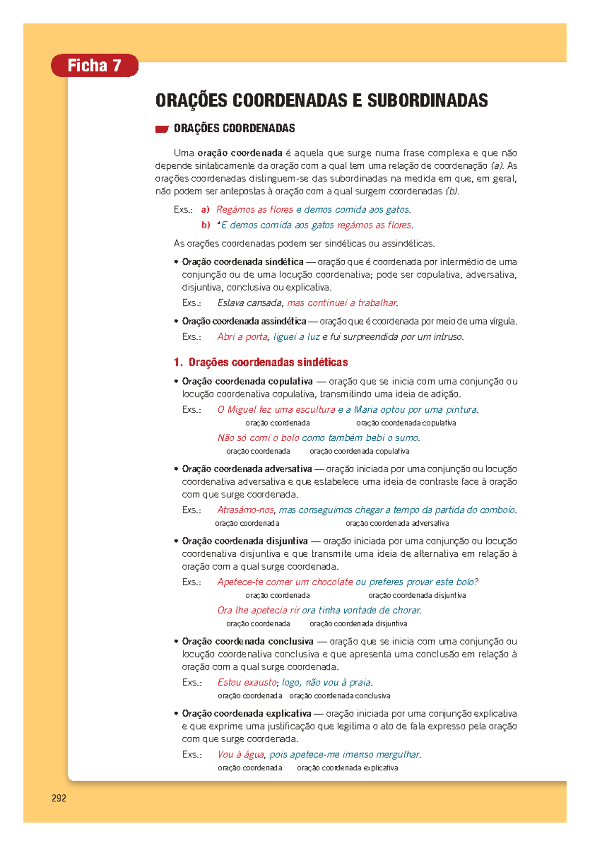 Ficha 7 - resumos - ORAÇÕES COORDENADAS E SUbORDINADAS ORAÇÕES ...