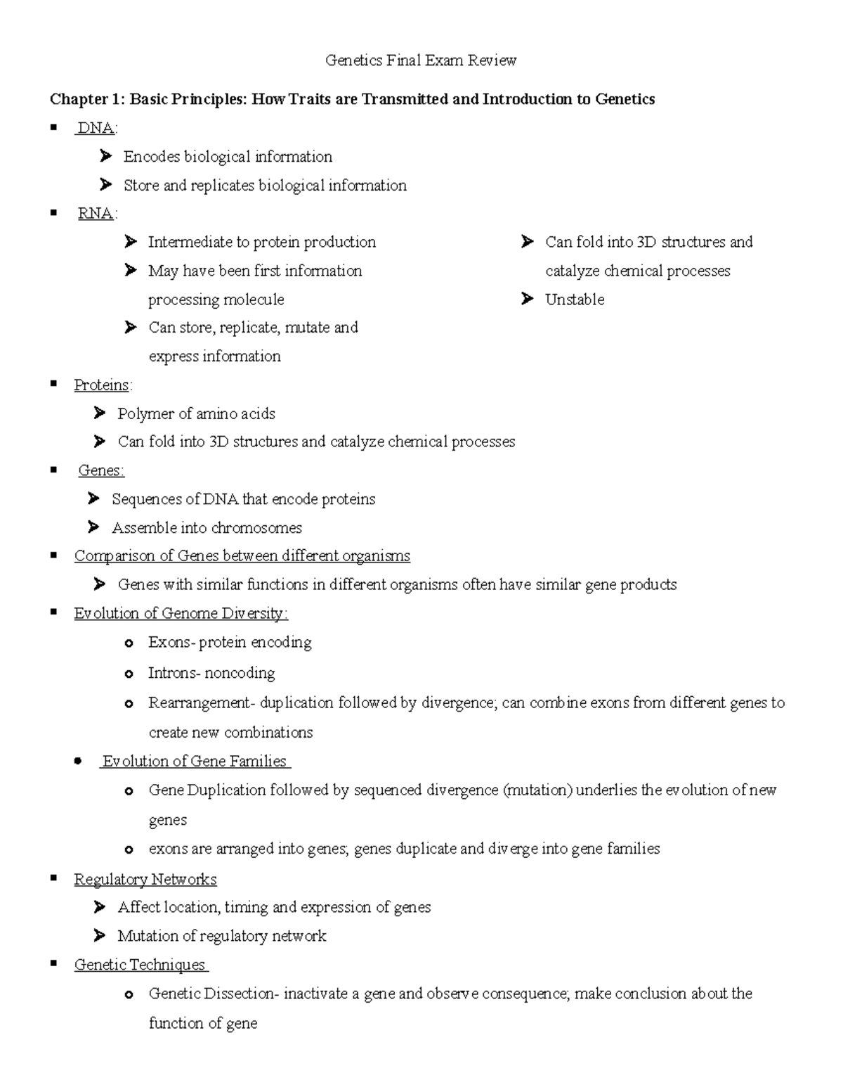 Chapter I-III genetics - Genetics Final Exam Review Chapter 1: Basic ...
