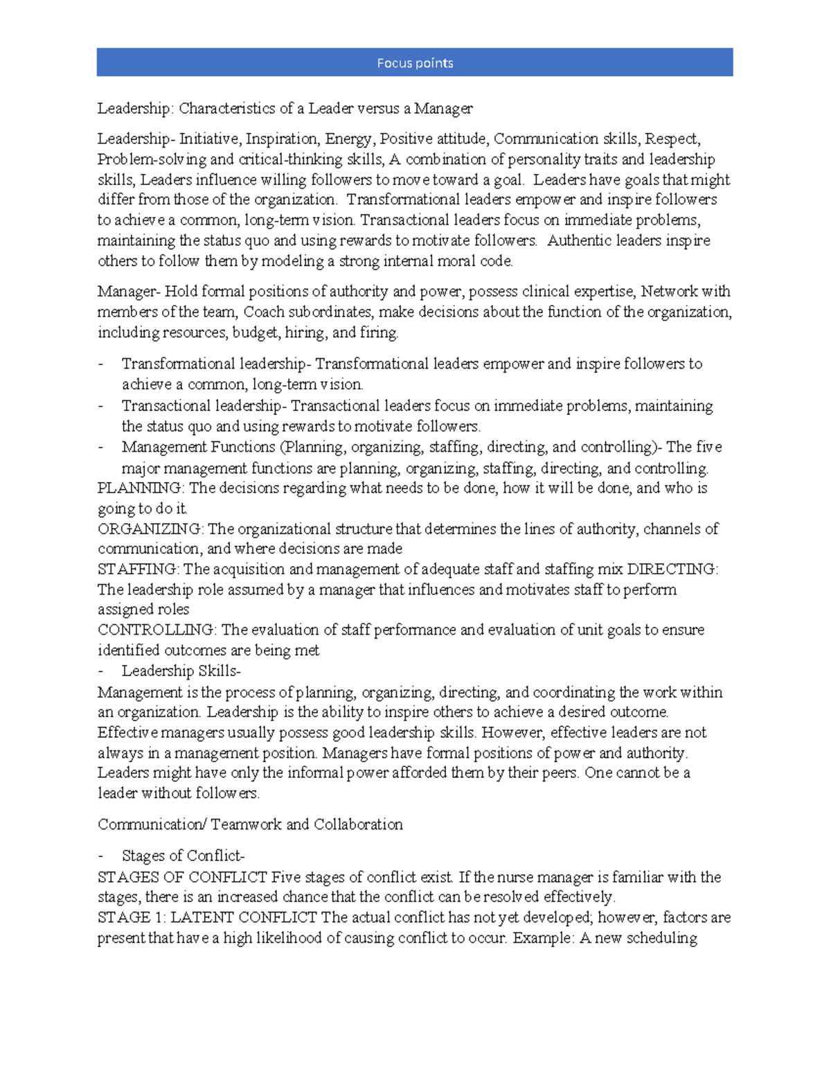 Muddiest Points - Study guide NUR 2434 - Leadership: Characteristics of ...