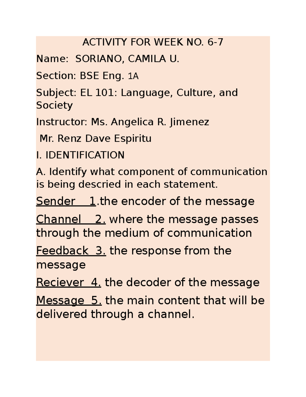 EL 101 Wk 6-7 el 101 language culture and society - ACTIVITY FOR WEEK ...