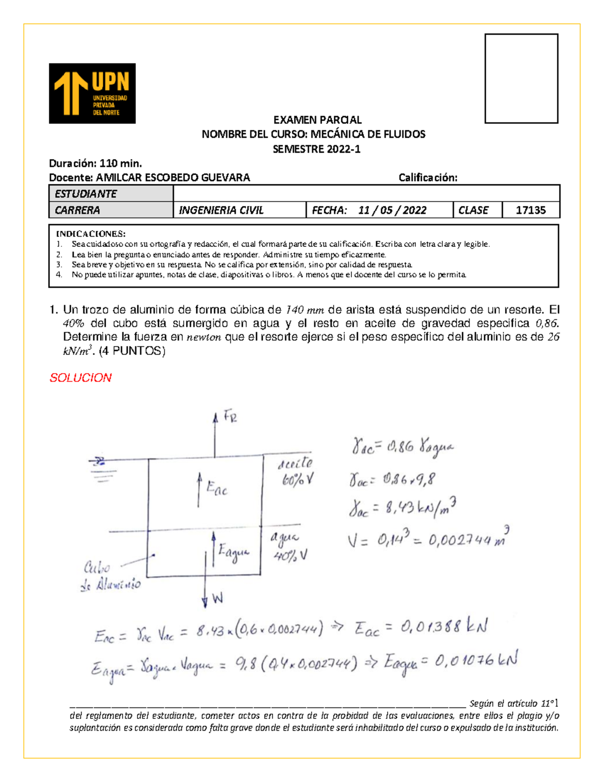 Solucion Examen Parcial 2022-1 - - Studocu