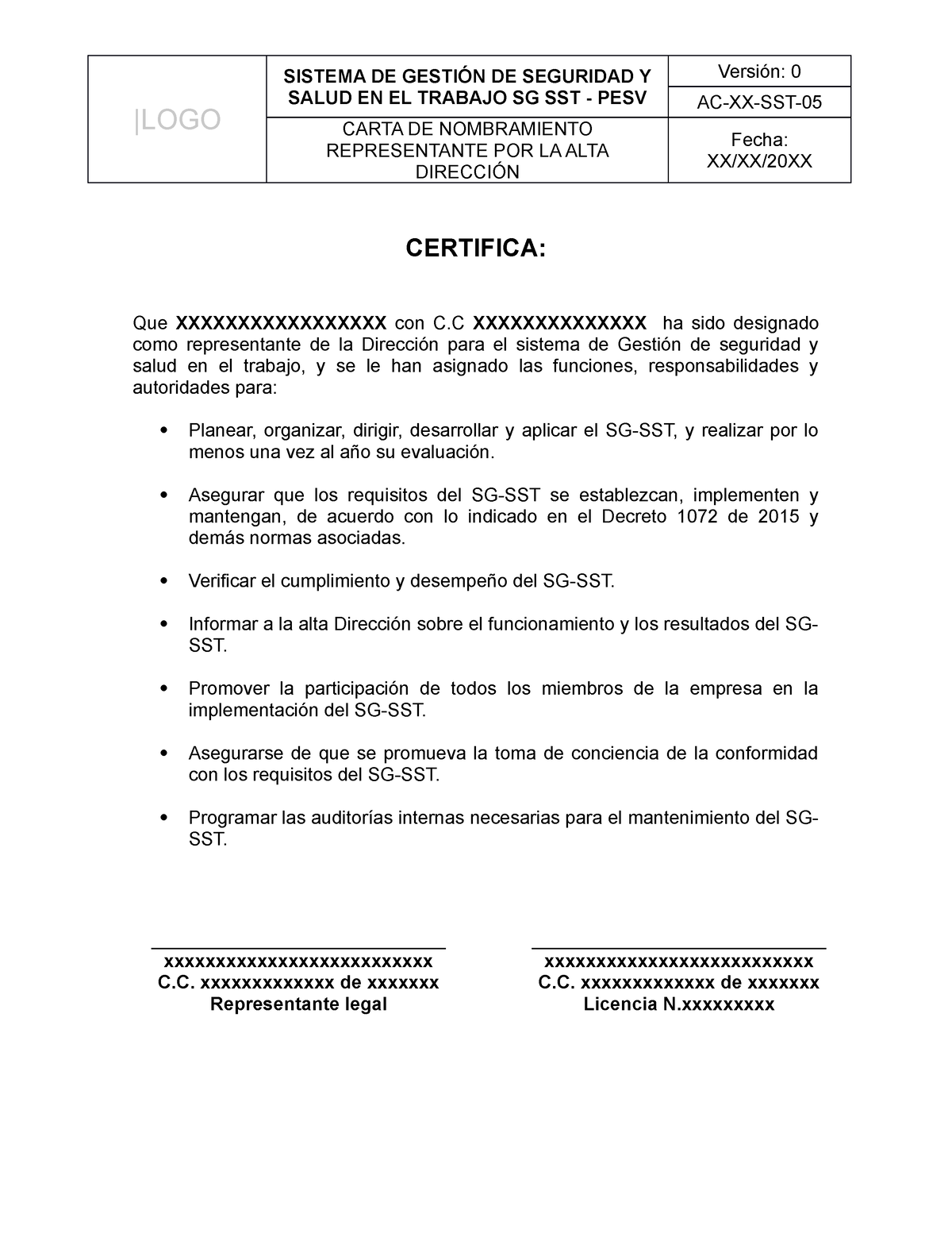 AC-XX-SST-05 Carta de nombramiento representante por la Alta Direccion ...