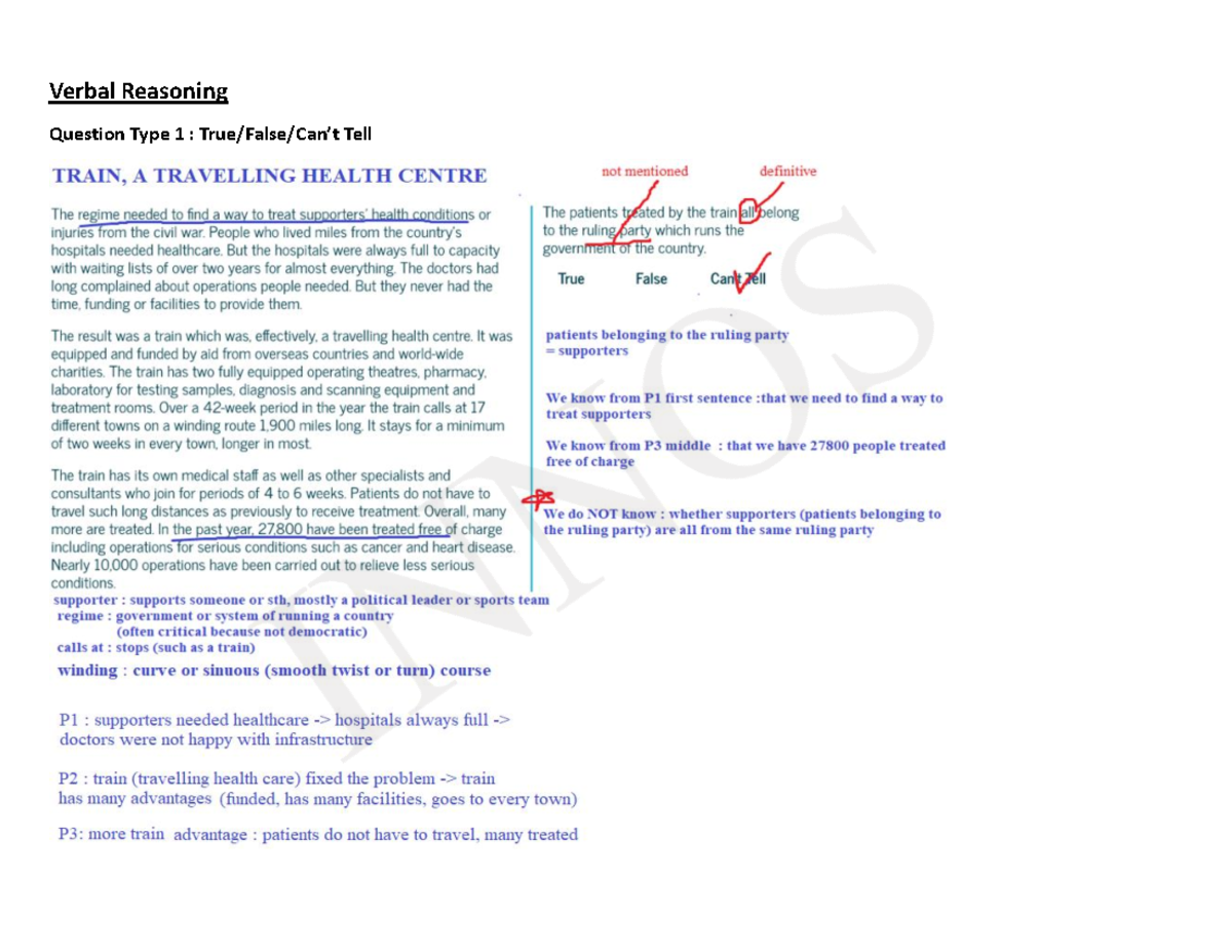 UCAT Question Types (Answers) - Verbal Reasoning Question Type 1 : True ...
