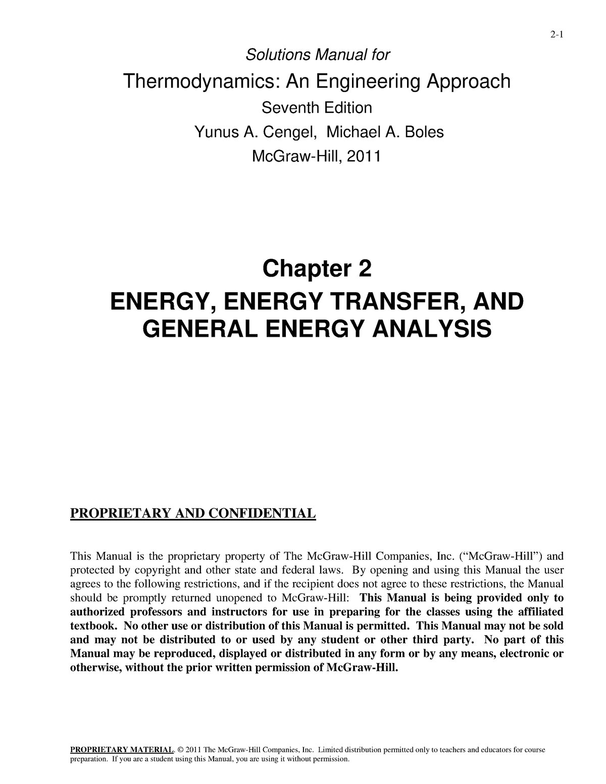 Thermo 7e SM Chap02-1 - Solutions Manual For Thermodynamics: An ...