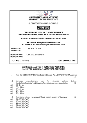 ANIG3754 Additional EXAM 2023 - UNIVERSITY OF THE FREE STATE ...