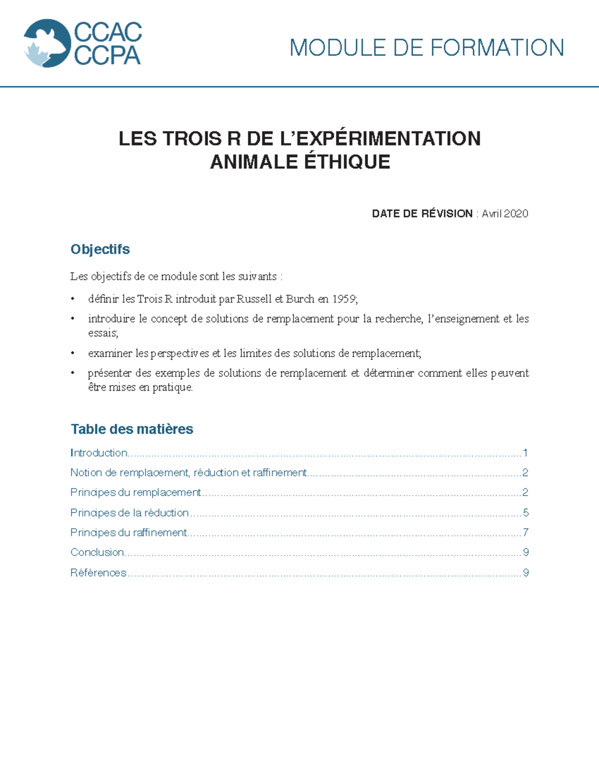 Module de formation du CCPA sur les Trois R de l-experimentation ...