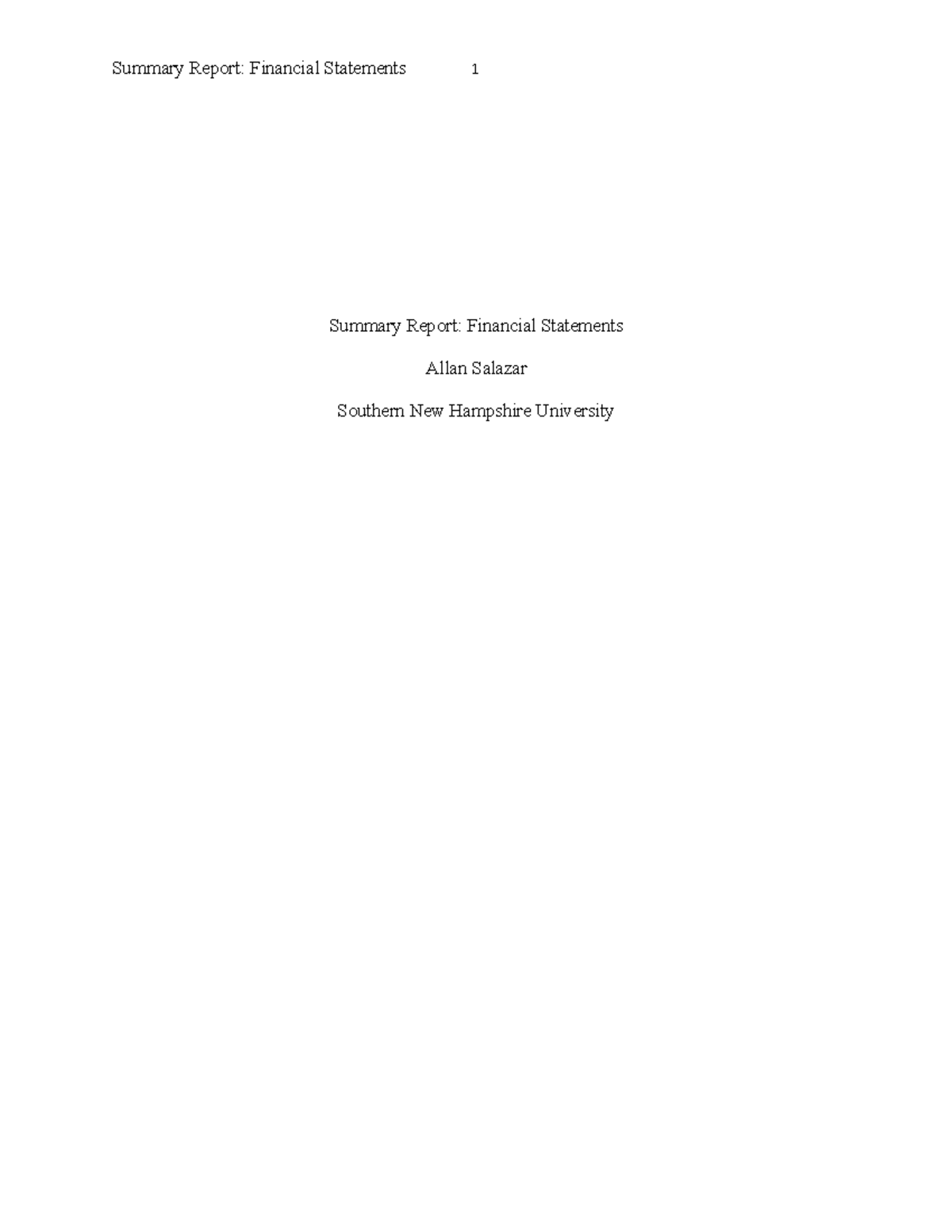 ACC 201 Project Summary Report Template - Summary Report: Financial ...