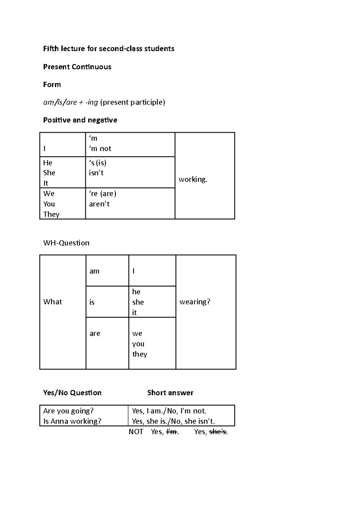 Present continuous Form and Use Fifth lecture for secondclass
