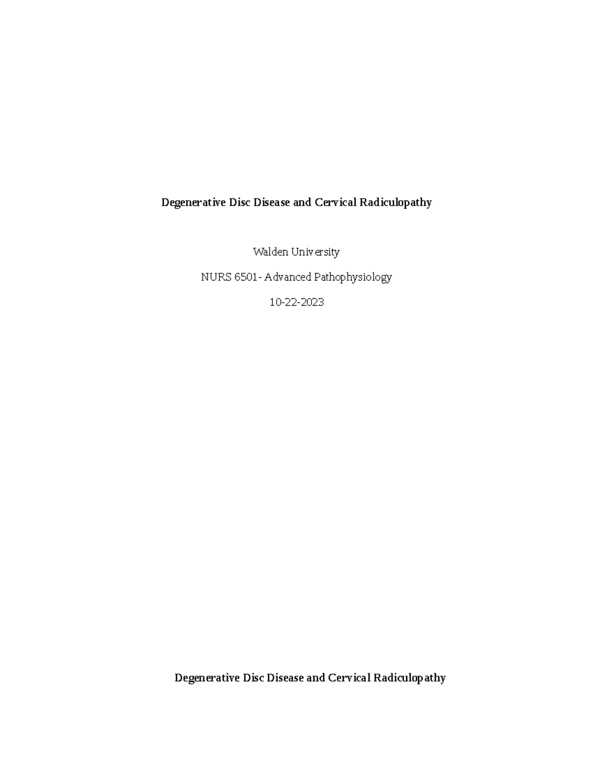 WK 5 case study 6501 - Musculoskeletal disorders - Degenerative Disc ...