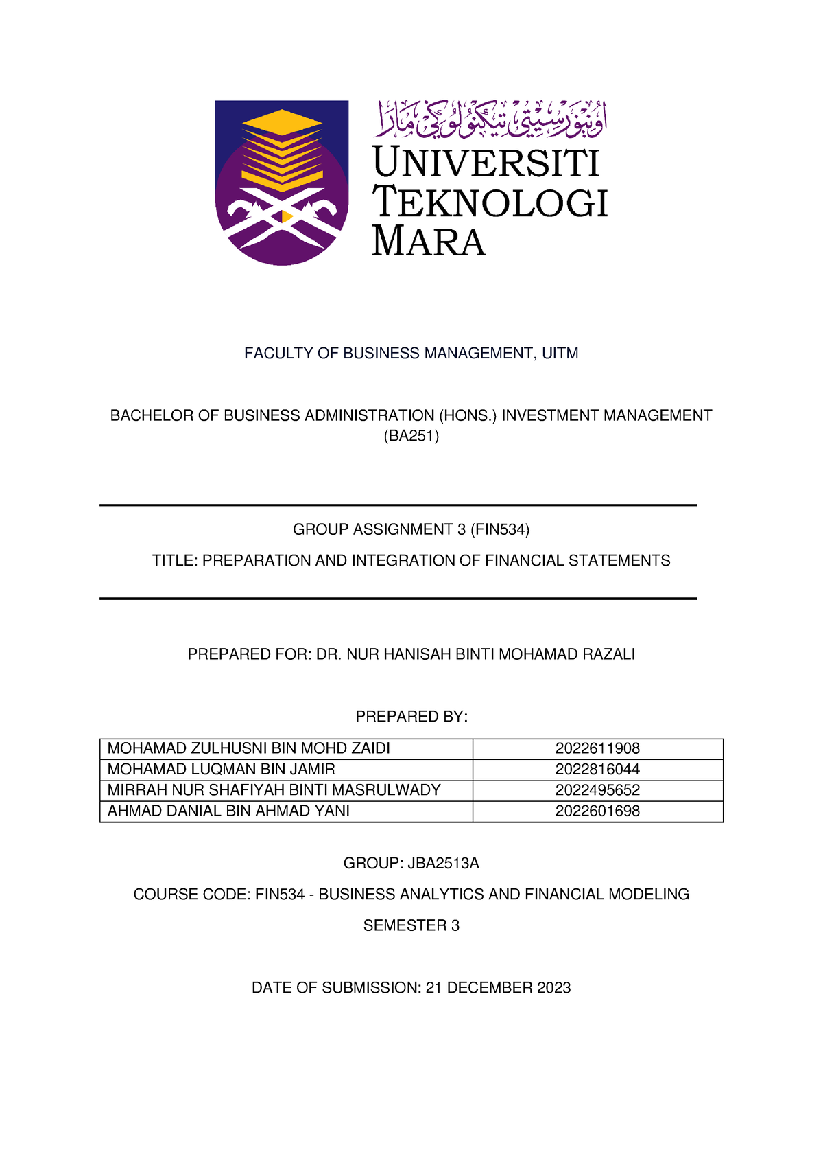 fin534 group assignment 3