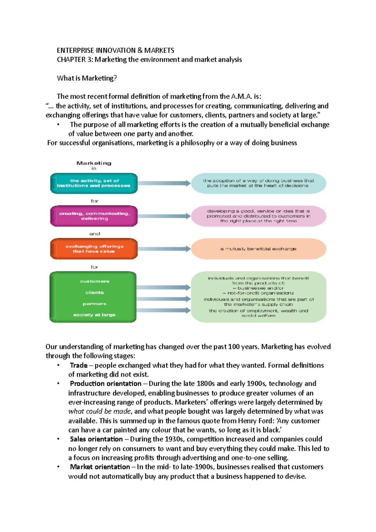 Chapter 3 Notes - ENTERPRISE INNOVATION & MARKETS CHAPTER 3: Marketing ...
