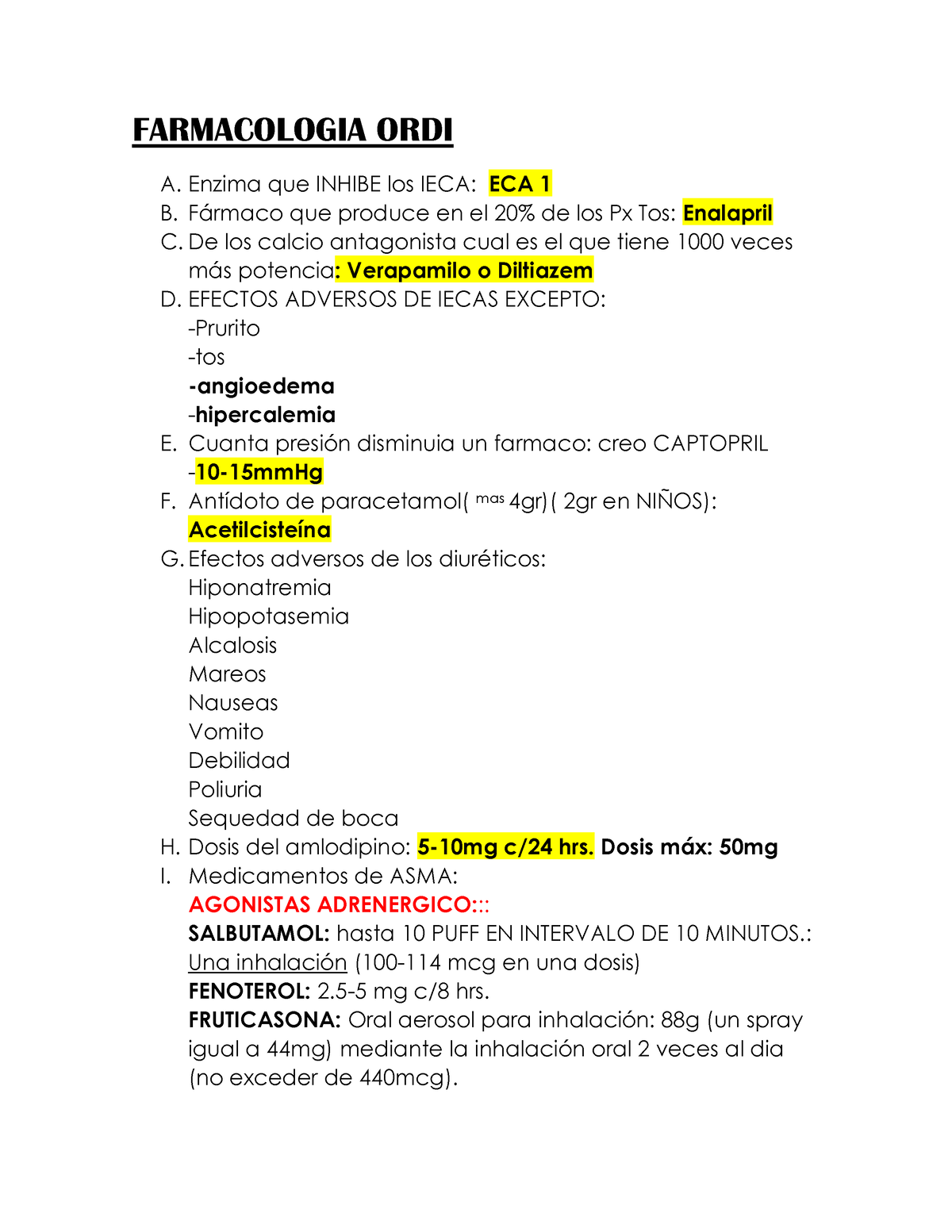 Farmacologia ORDI - APUNTES FARMA - FARMACOLOGIA ORDI A. Enzima Que ...