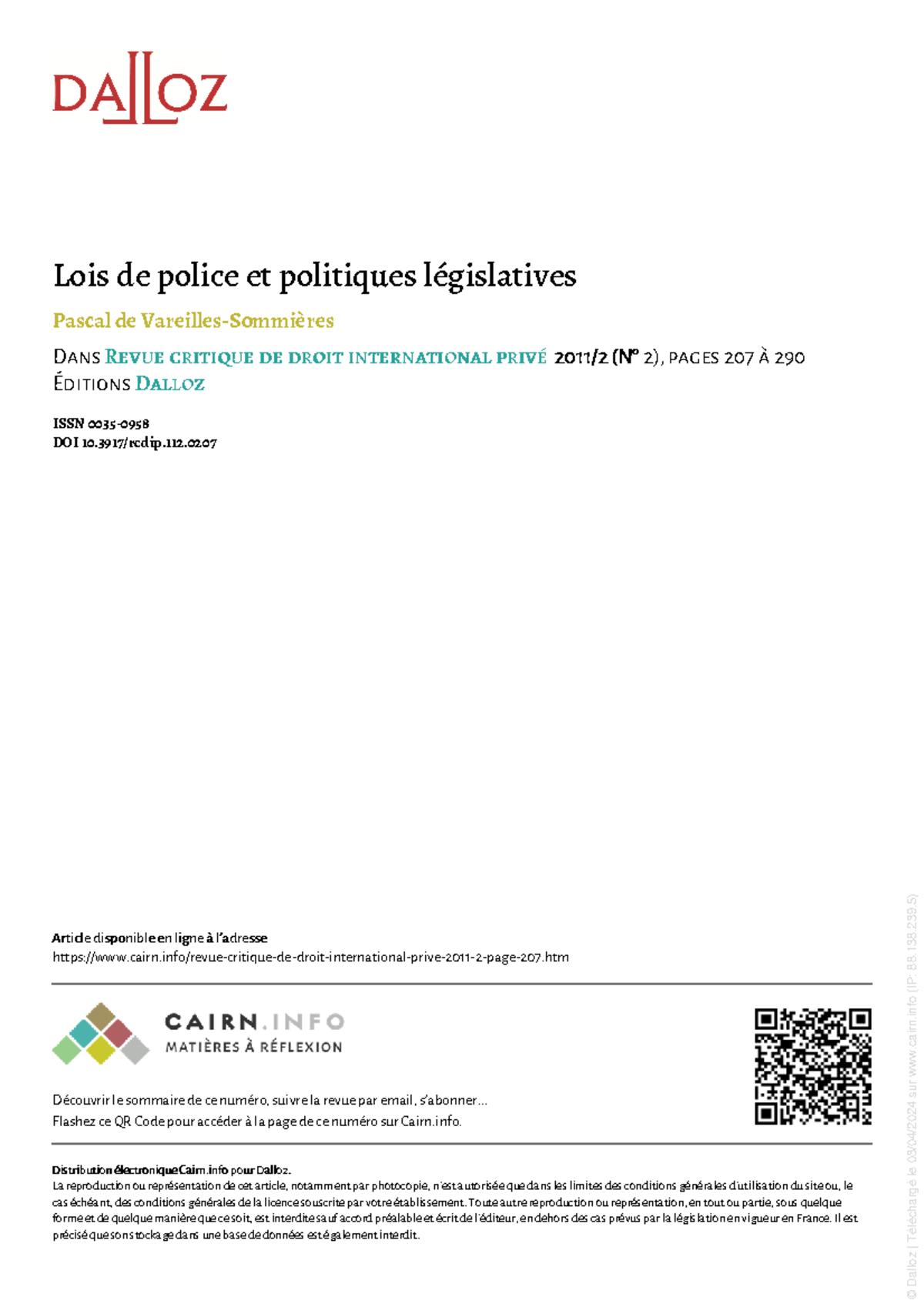 Loi de police DIPrivé - Lois de police et politiques législatives ...