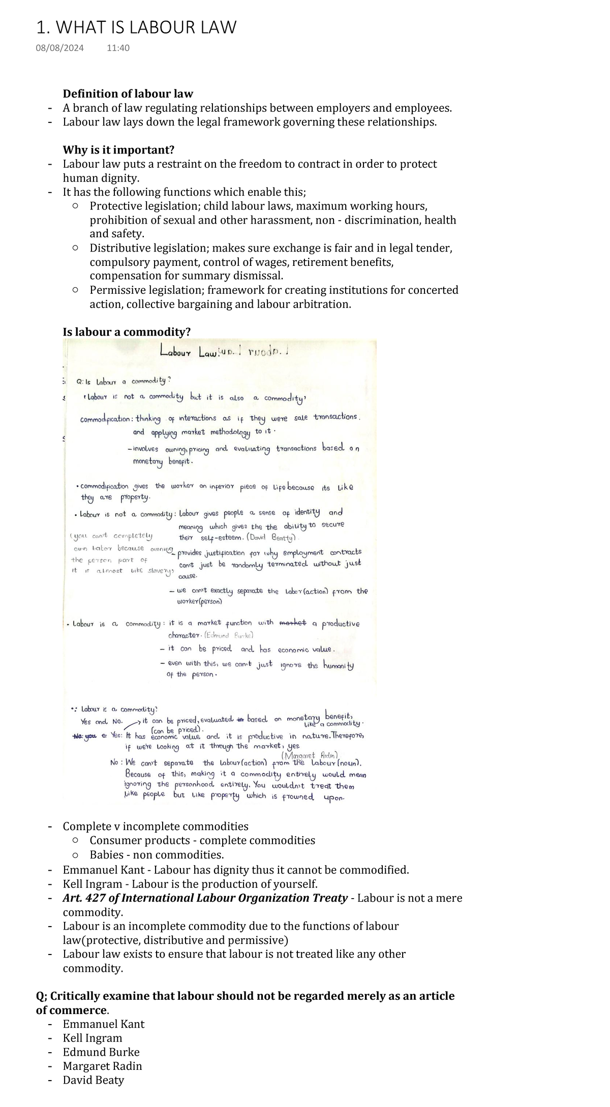 1. WHAT IS Labour LAW - Just summary - Definition of labour law A ...