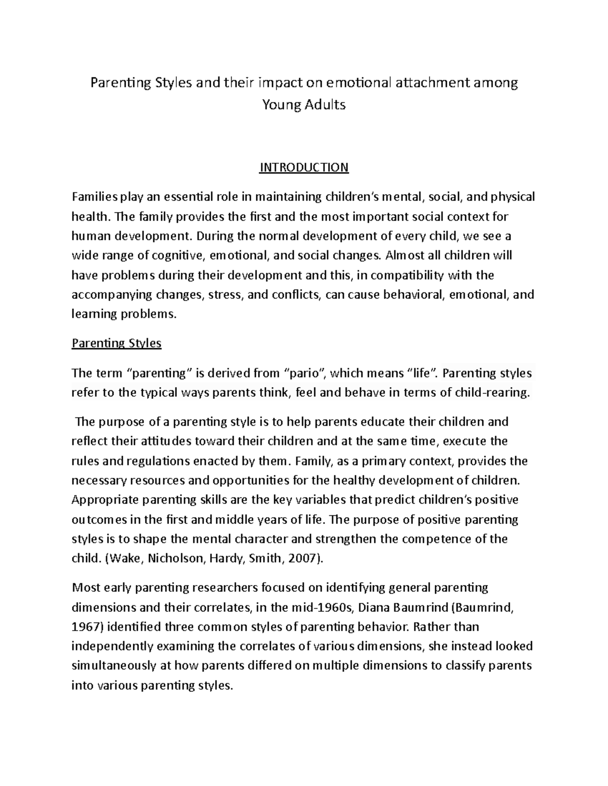 Parenting Styles And Their Impact On Emotional Attachment Among Young