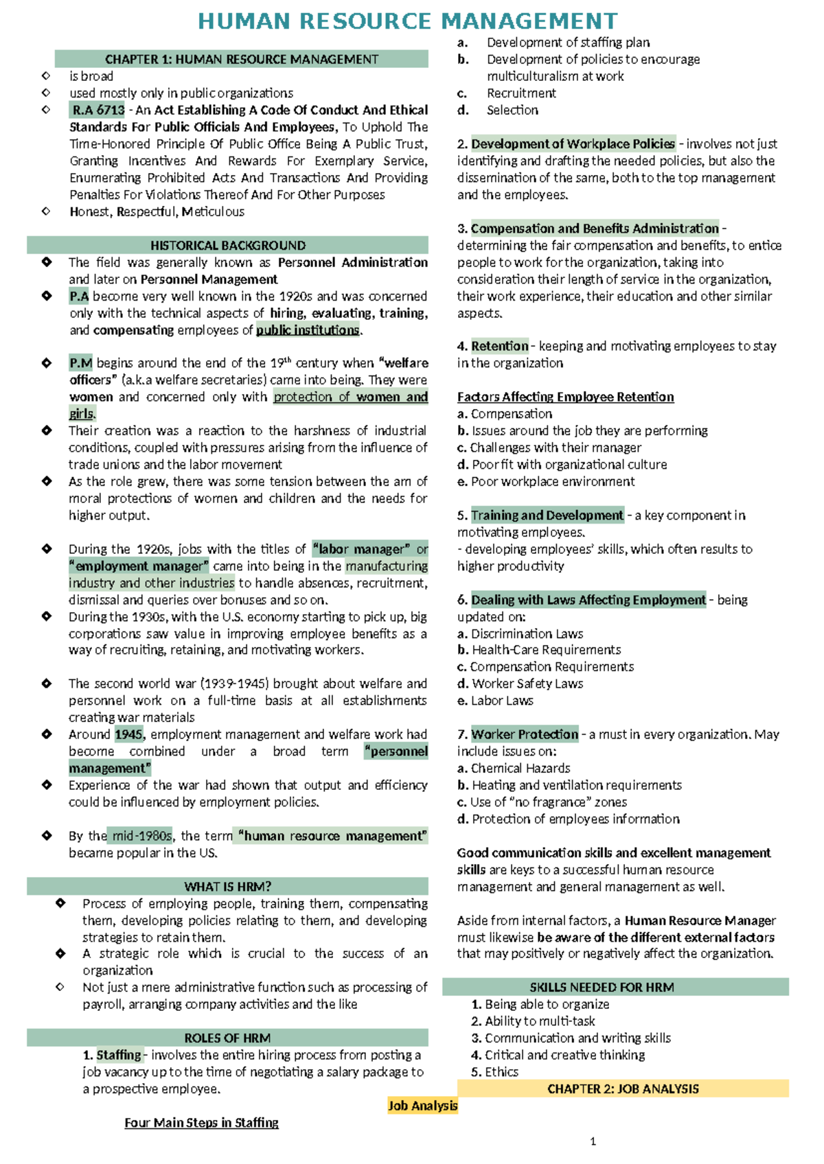 HRM INTRODUCTION - CHAPTER 1: HUMAN RESOURCE MANAGEMENT is broad used ...