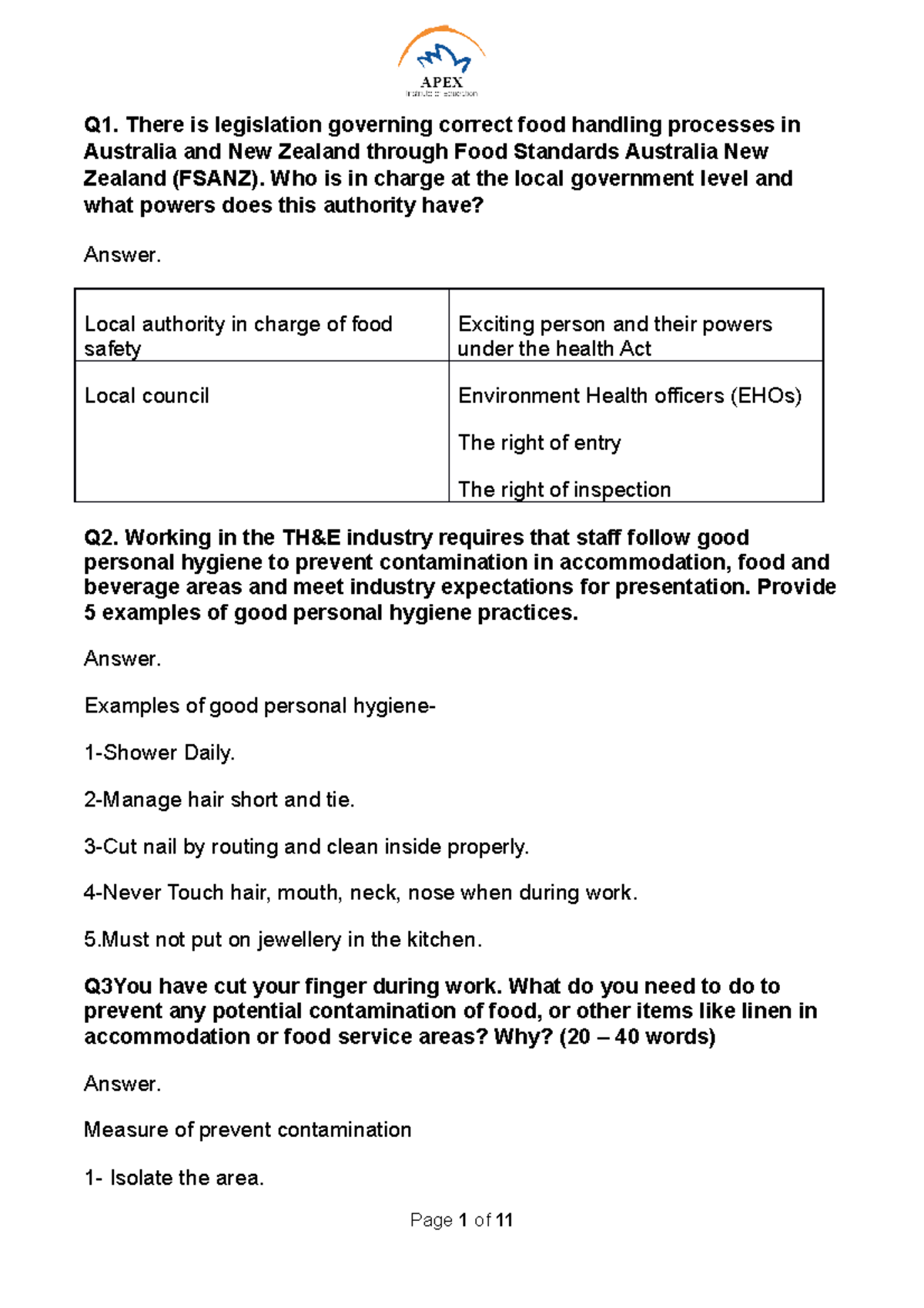 sitxfsa-001-use-hygienic-practices-for-food-safety-q1-there-is