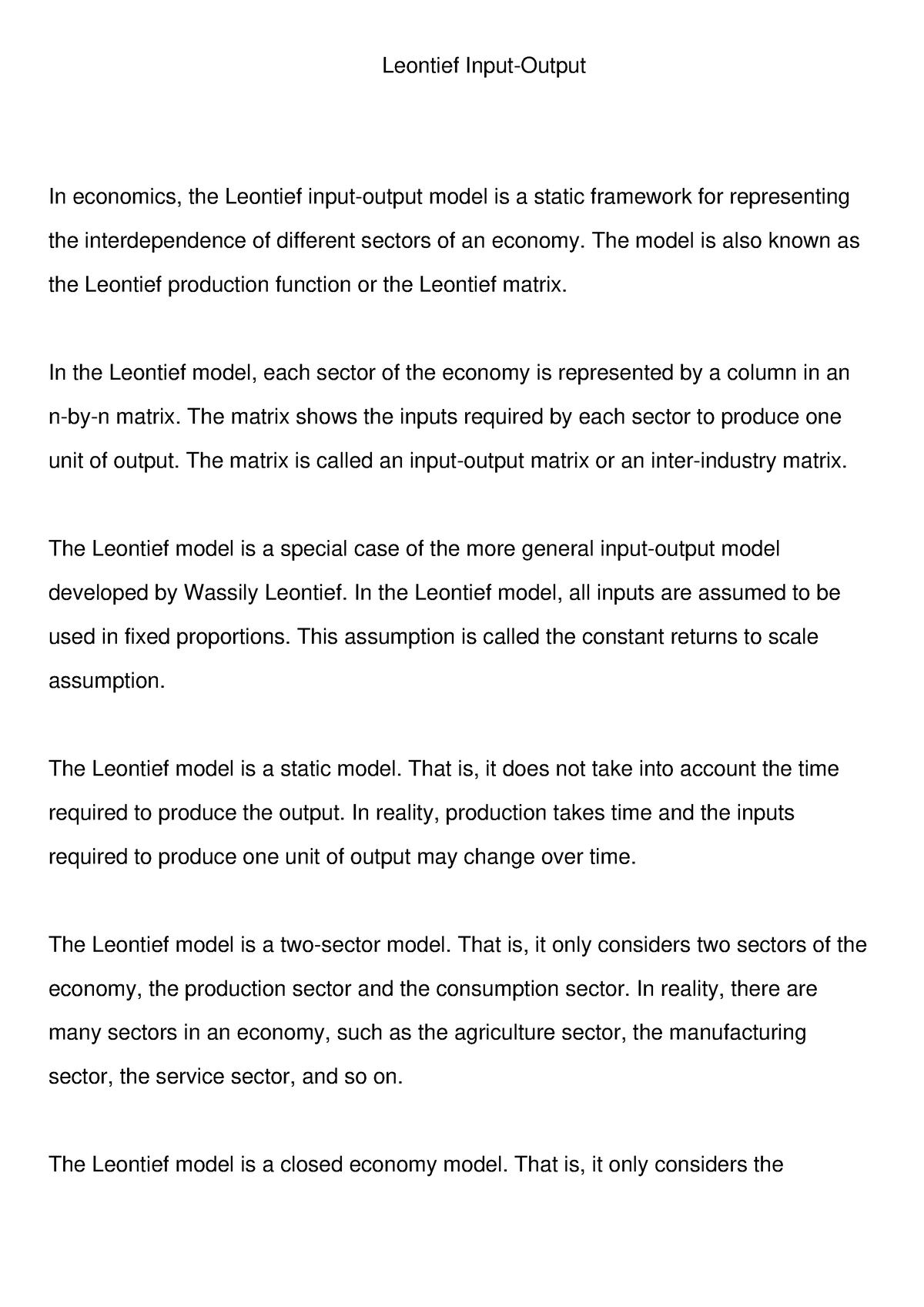 Leontief Input-Output - The Model Is Also Known As The Leontief ...