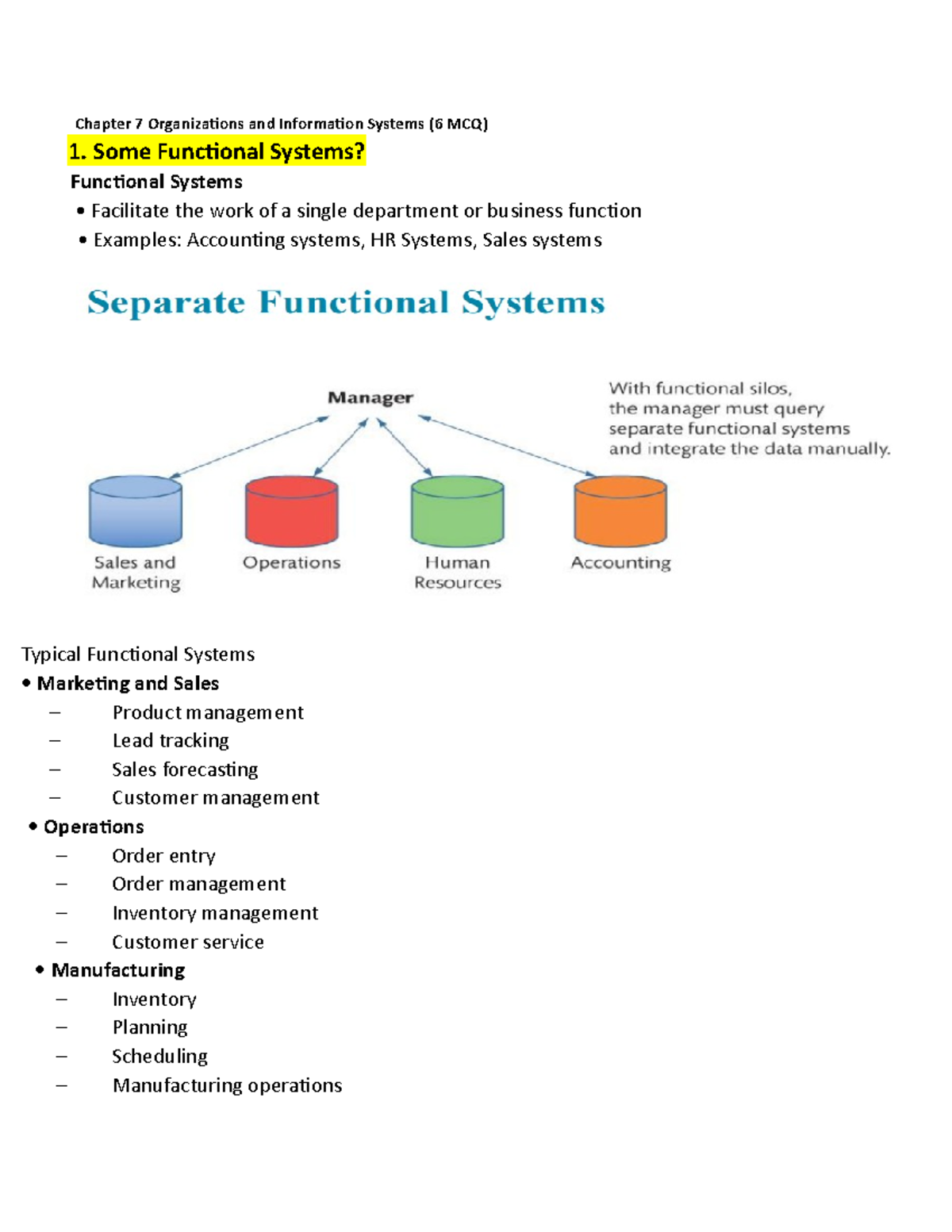 5chapter summary - Chapter 7 Organizations and Information Systems (6 ...