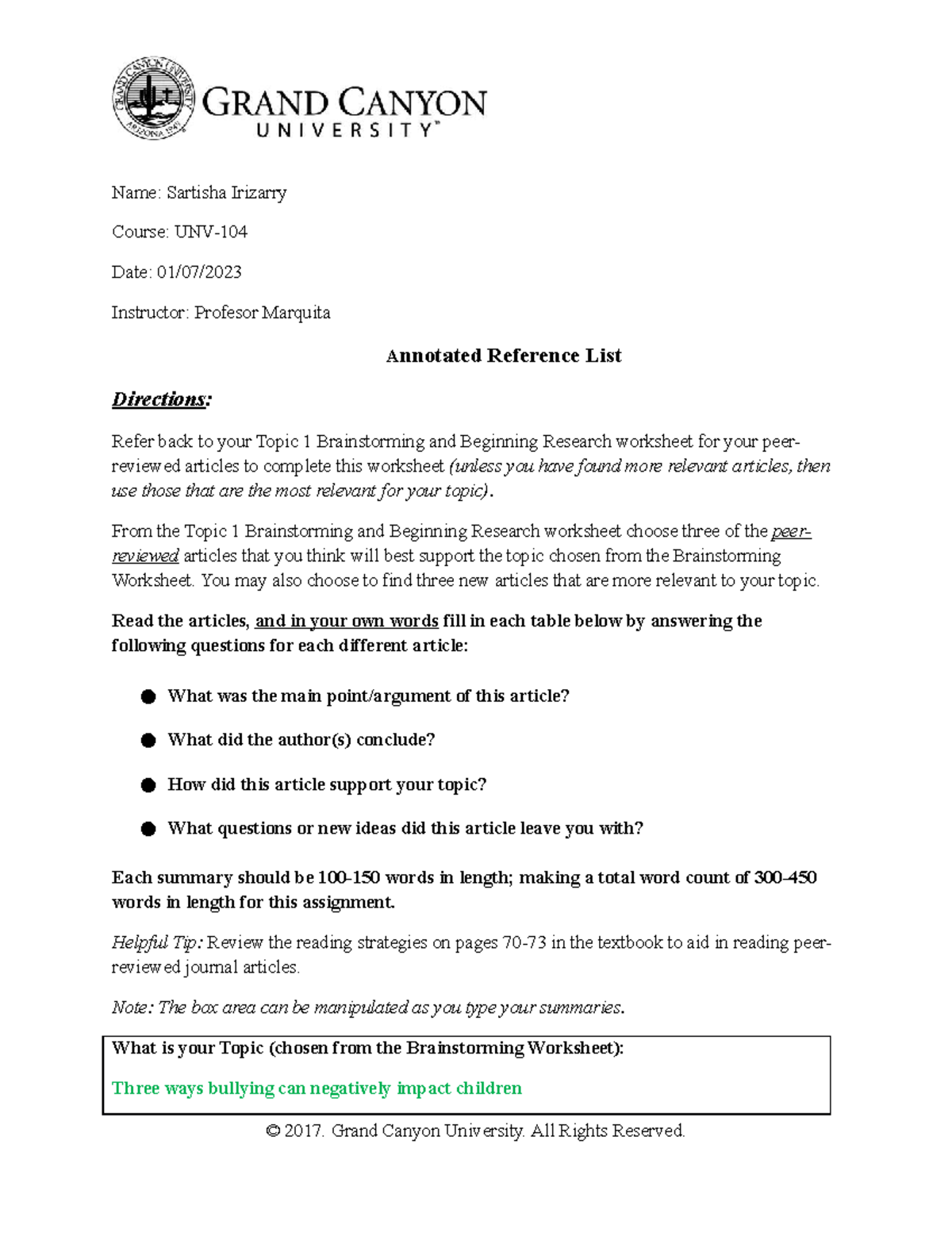January 9 UNV-104-RS-T2-Annotated Reference List - Name: Sartisha ...
