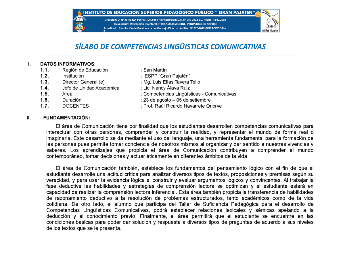 S Labo De Competencias Ling Isticas Comunicativas Revalidado Resoluci N Directoral N Studocu