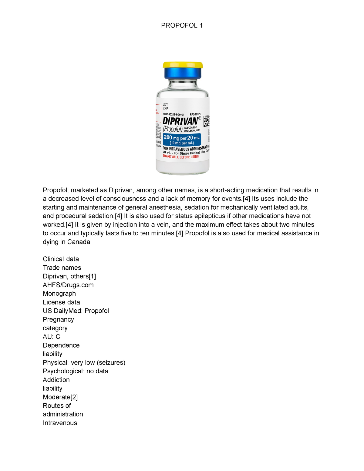 Propofol 1 - Notes - Propofol 1 Propofol, Marketed As Diprivan, Among 