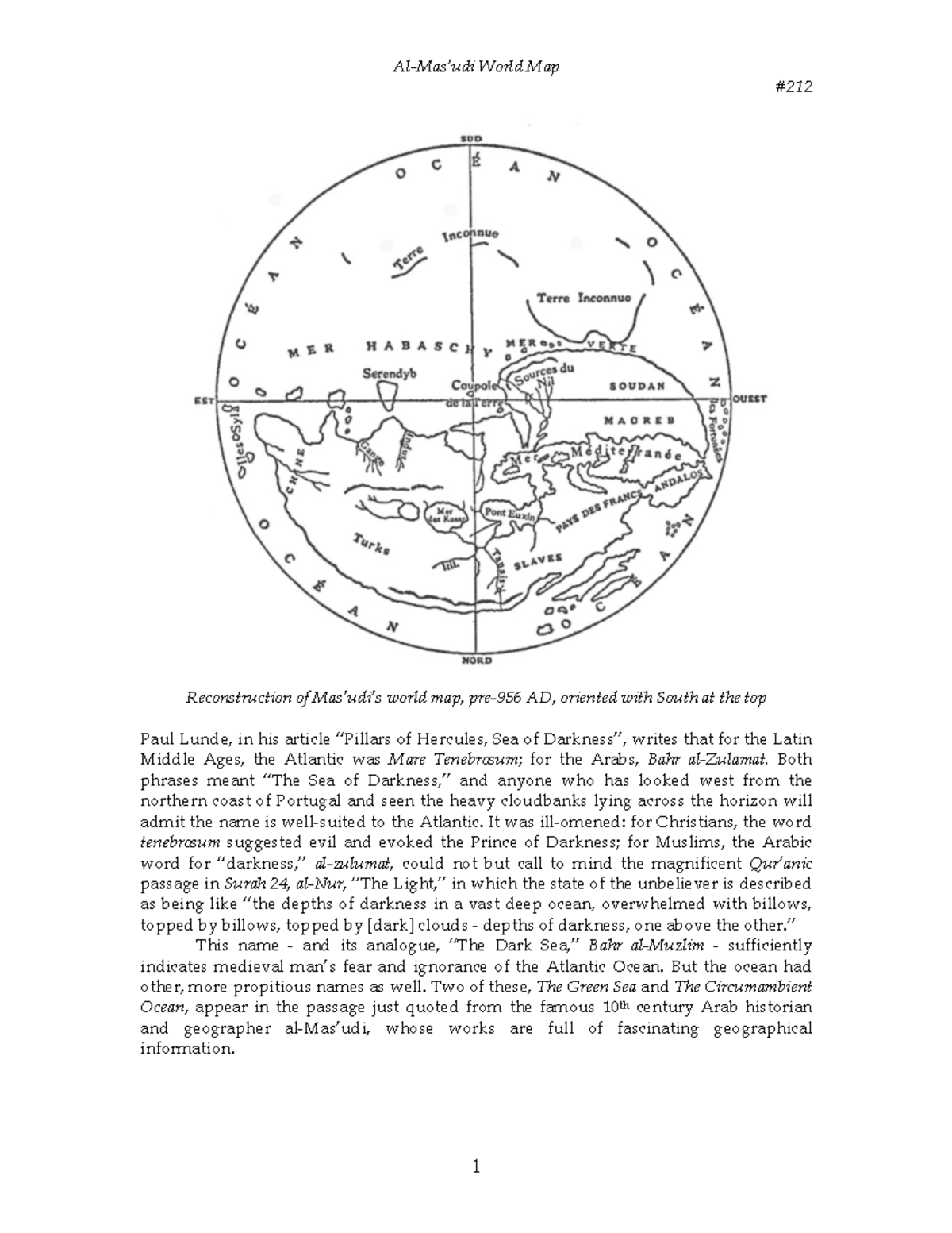 Al Masudi World Map - Reconstruction of Mas’udi’s world map, pre-956 AD ...