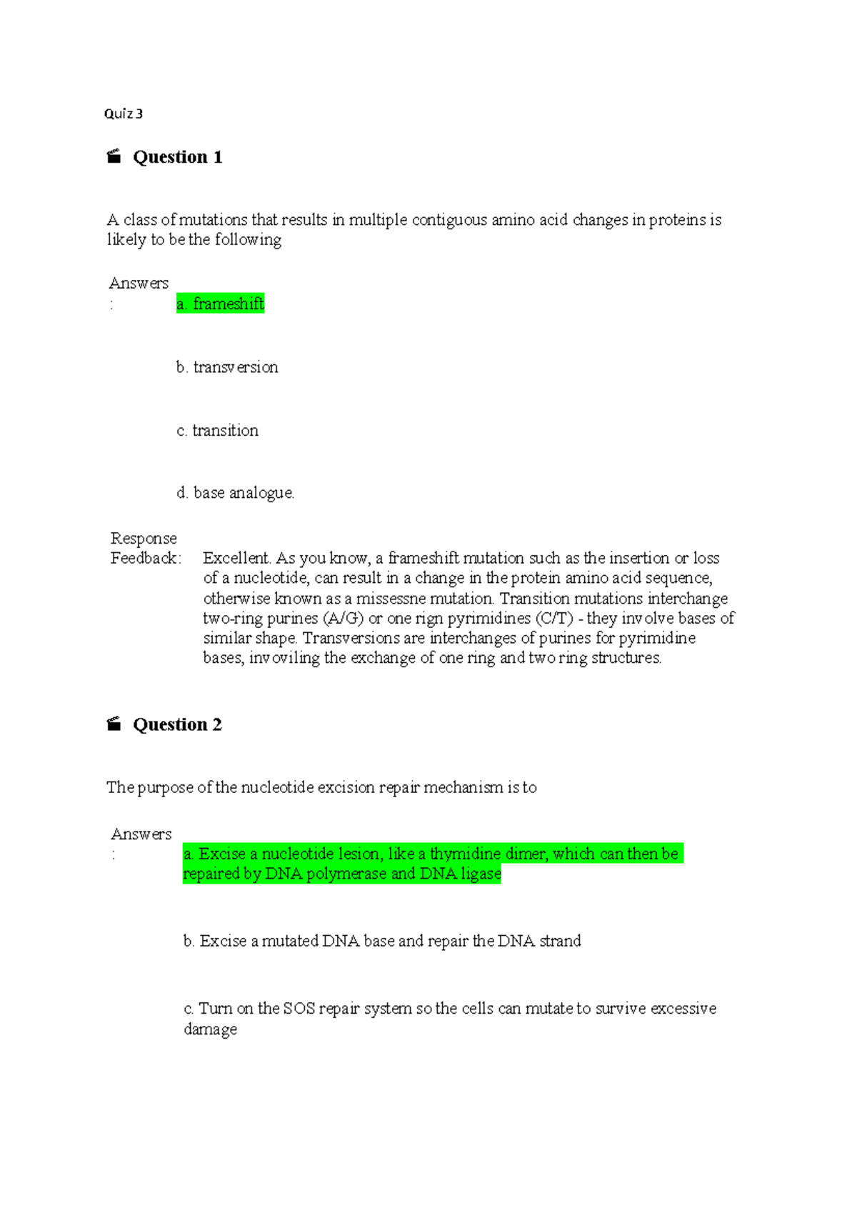 Quiz 3 2019, questions and answers - Quiz 3 Question 1 A class of ...