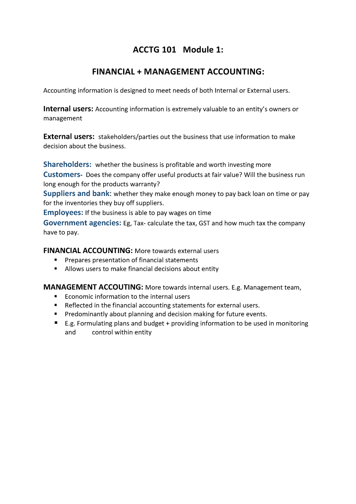 Acctg 101 Module 1 - 5 Notes - ACCTG 101 Module 1: FINANCIAL ...