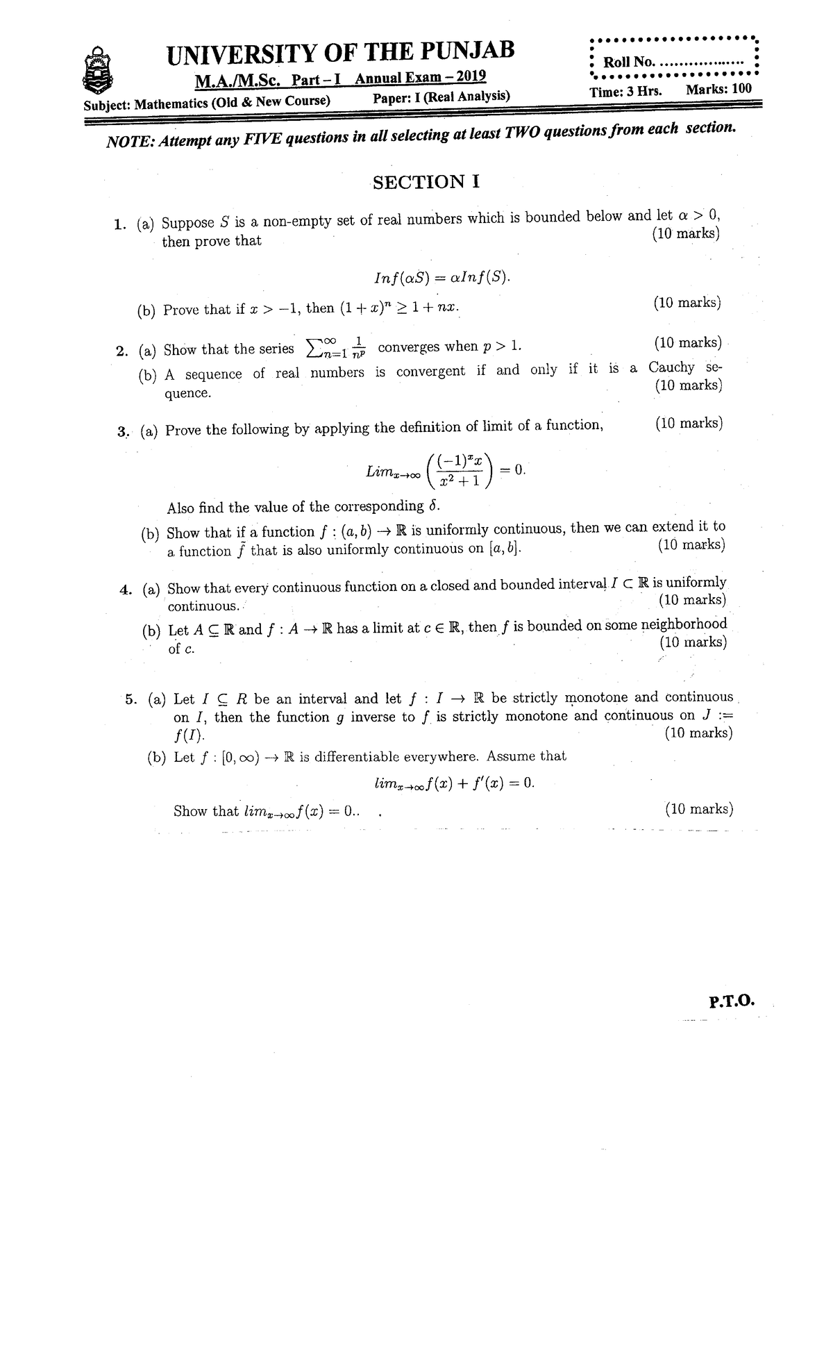 MSc Math PI a19 - Ro by k - & UNMRSITYOFTHEPUNJAB - Studocu