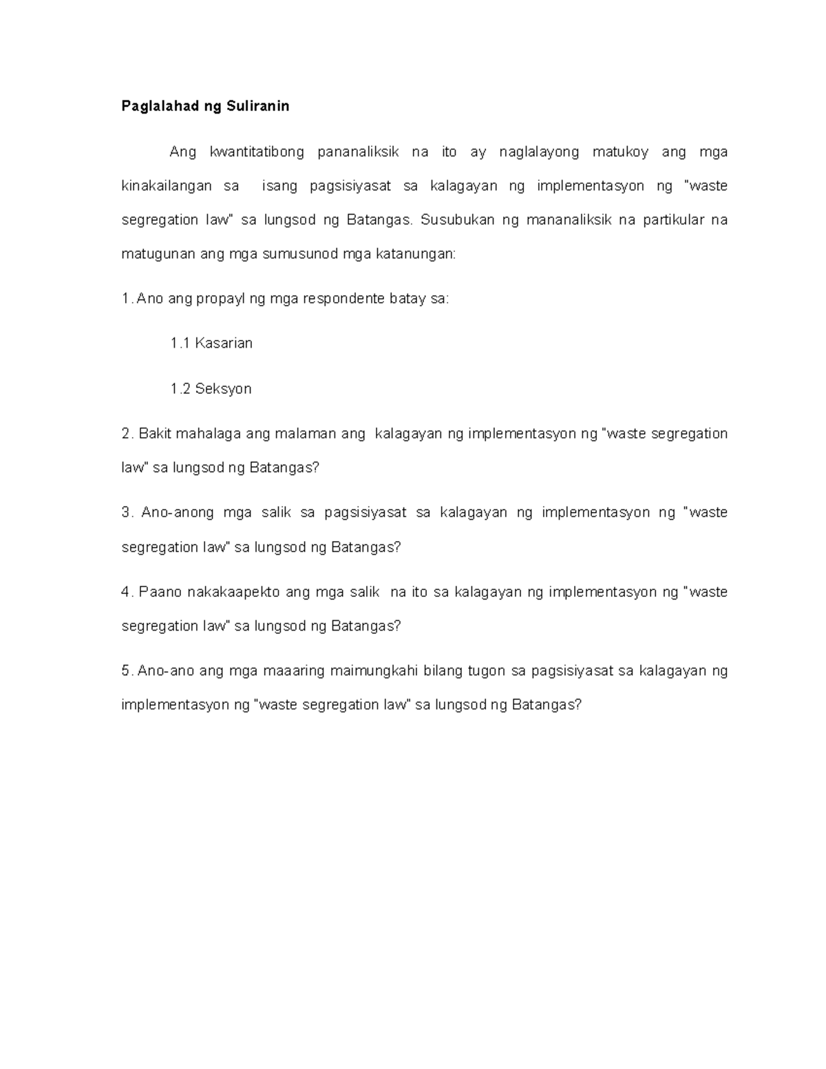 Pangkat 3 Paglalahad Ng Suliranin Paglalahad Ng Suliranin Ang Kwantitatibong Pananaliksik Na 2303