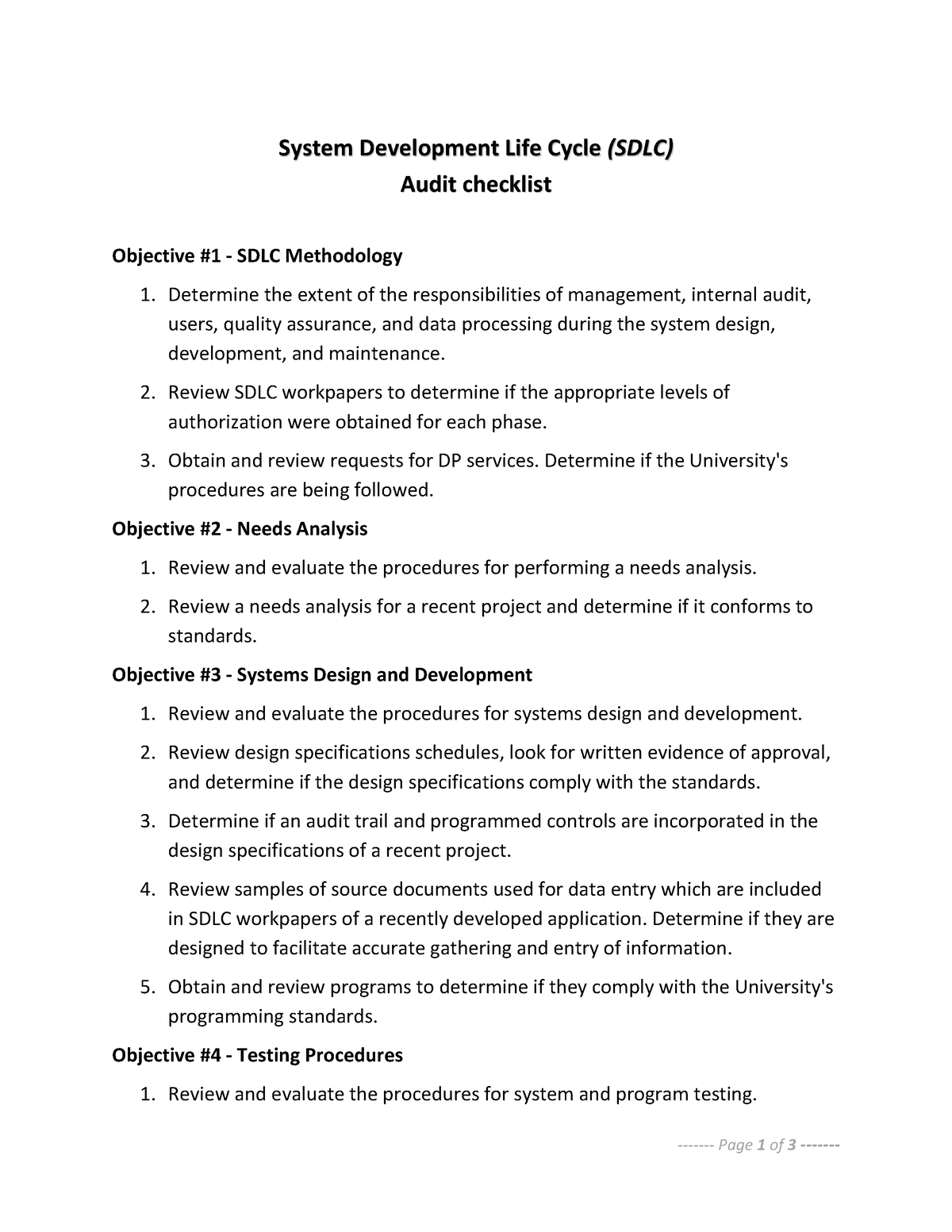 system-development-life-cycle-audit-checklist-page-1-of-3-system