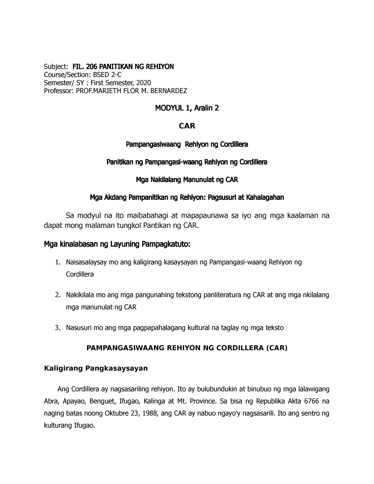 Car Pampangasiwaang Rehiyon Ng Cordillera Panitikan Ng Pampangasi Waang ...