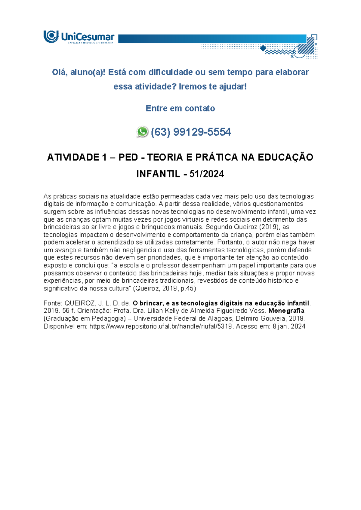 Atividade 1 Ped Teoria E PrÁtica Na EducaÇÃo Infantil 51 2024