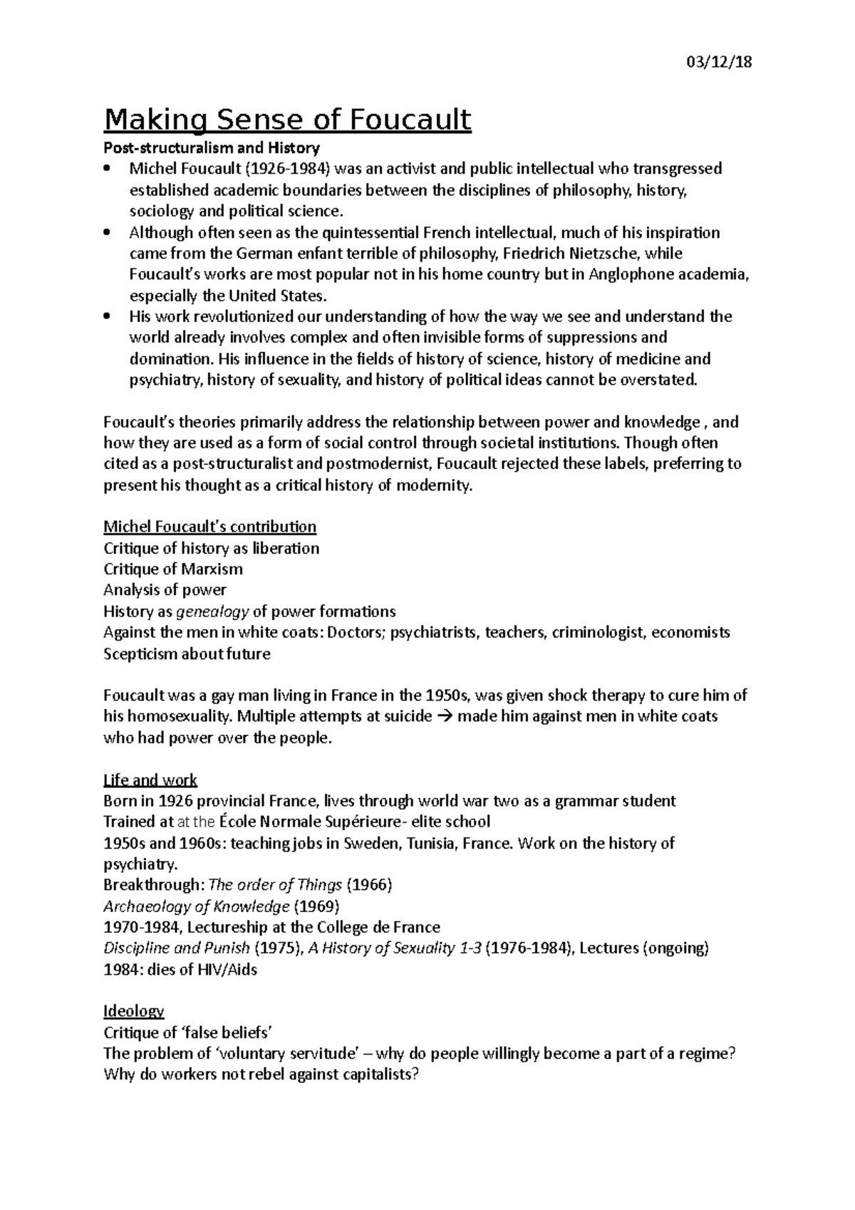 Making Sense of Foucault 03/12/ Making Sense of Foucault Post