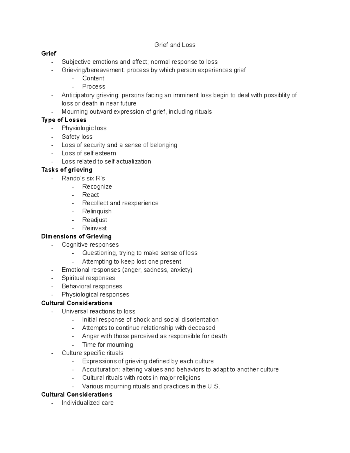 Psych M4 greif and loss - Behavioral Health module 4 about grief and ...