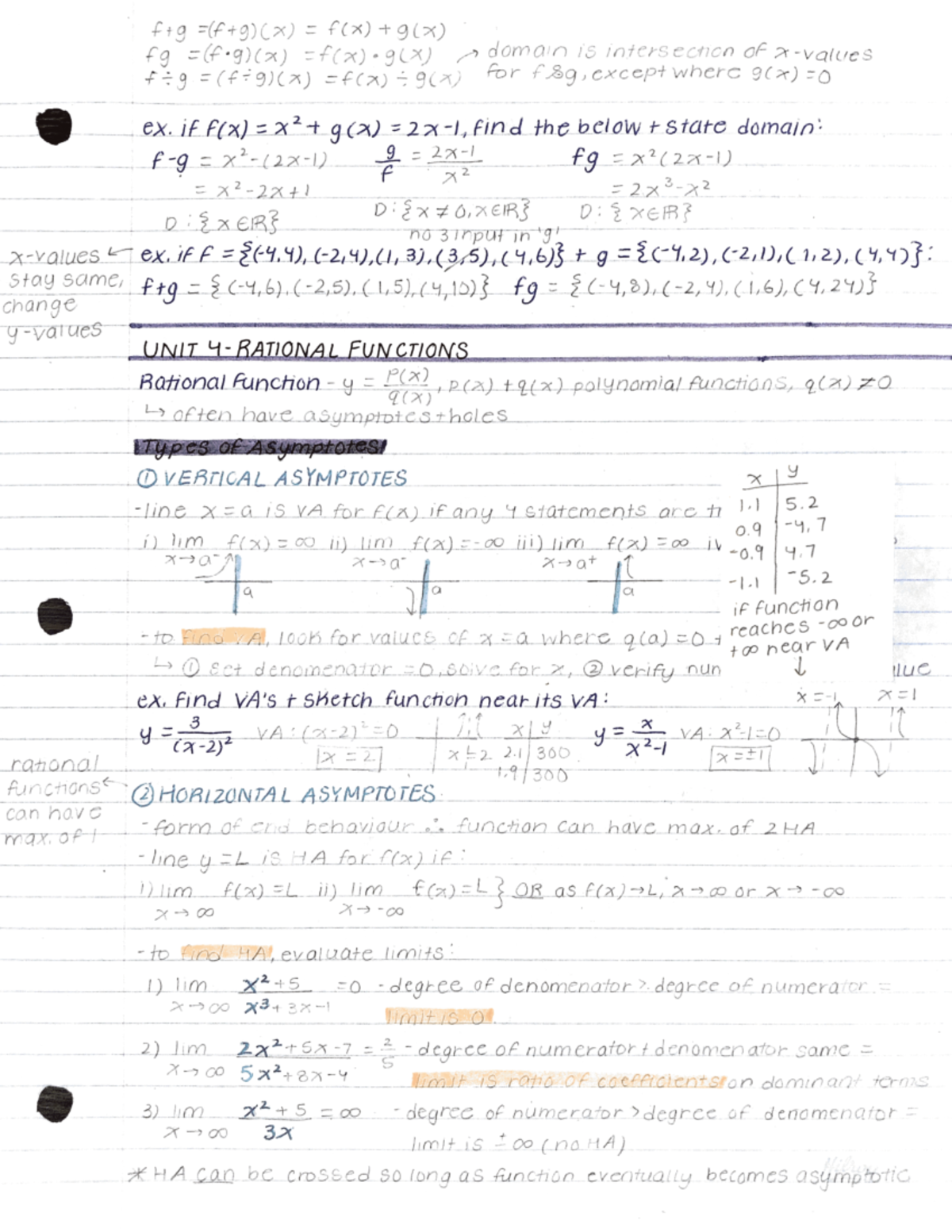 Advanced Functions Unit 4 Rational Functions Notes - Studocu