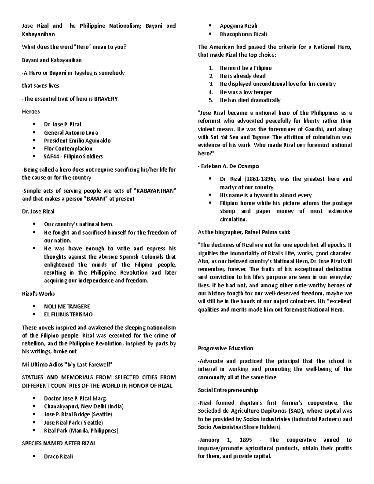 Rizal Finals Notes - Jose Rizal and The Philippine Nationalism; Bayani ...