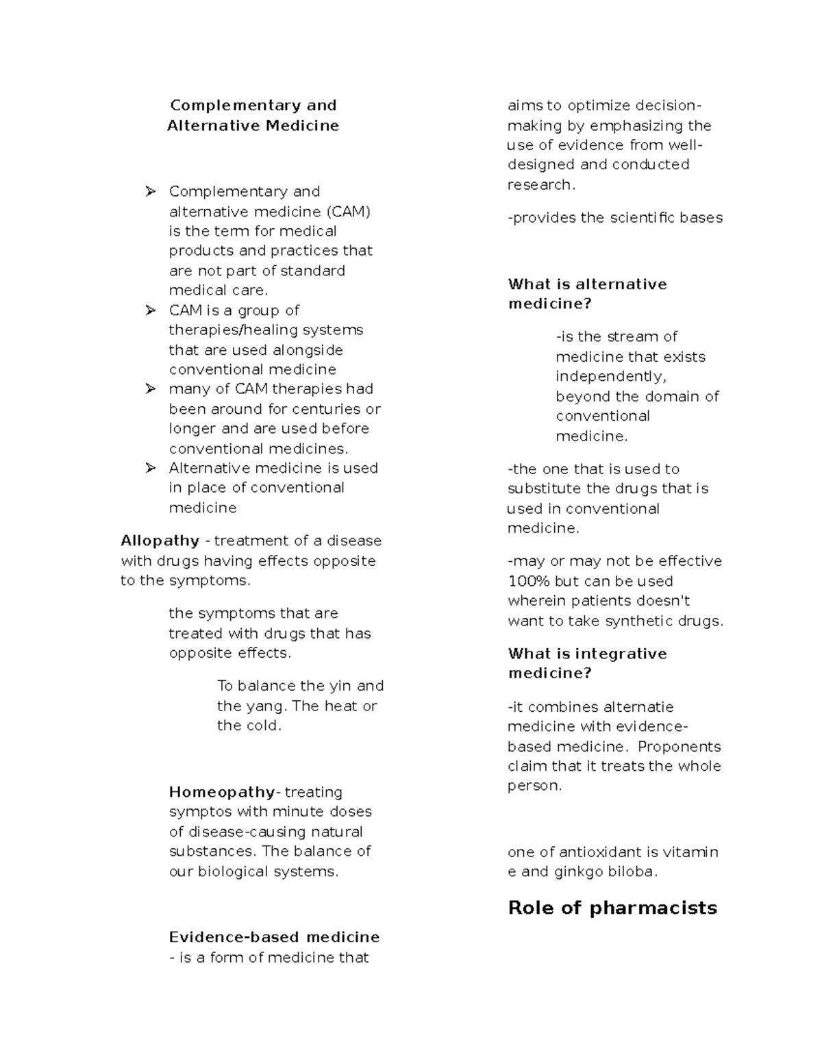 CAM notes - Complementary and Alternative Medicine Complementary and ...