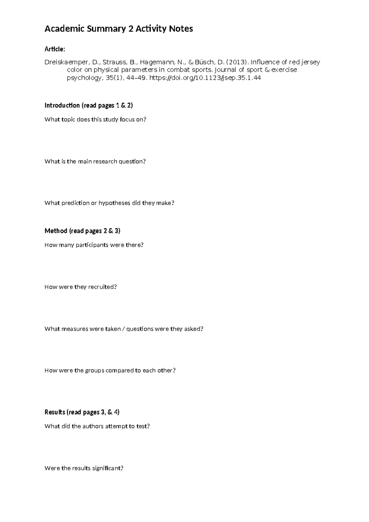 Academic Summary 2 Questions - Academic Summary 2 Activity Notes ...