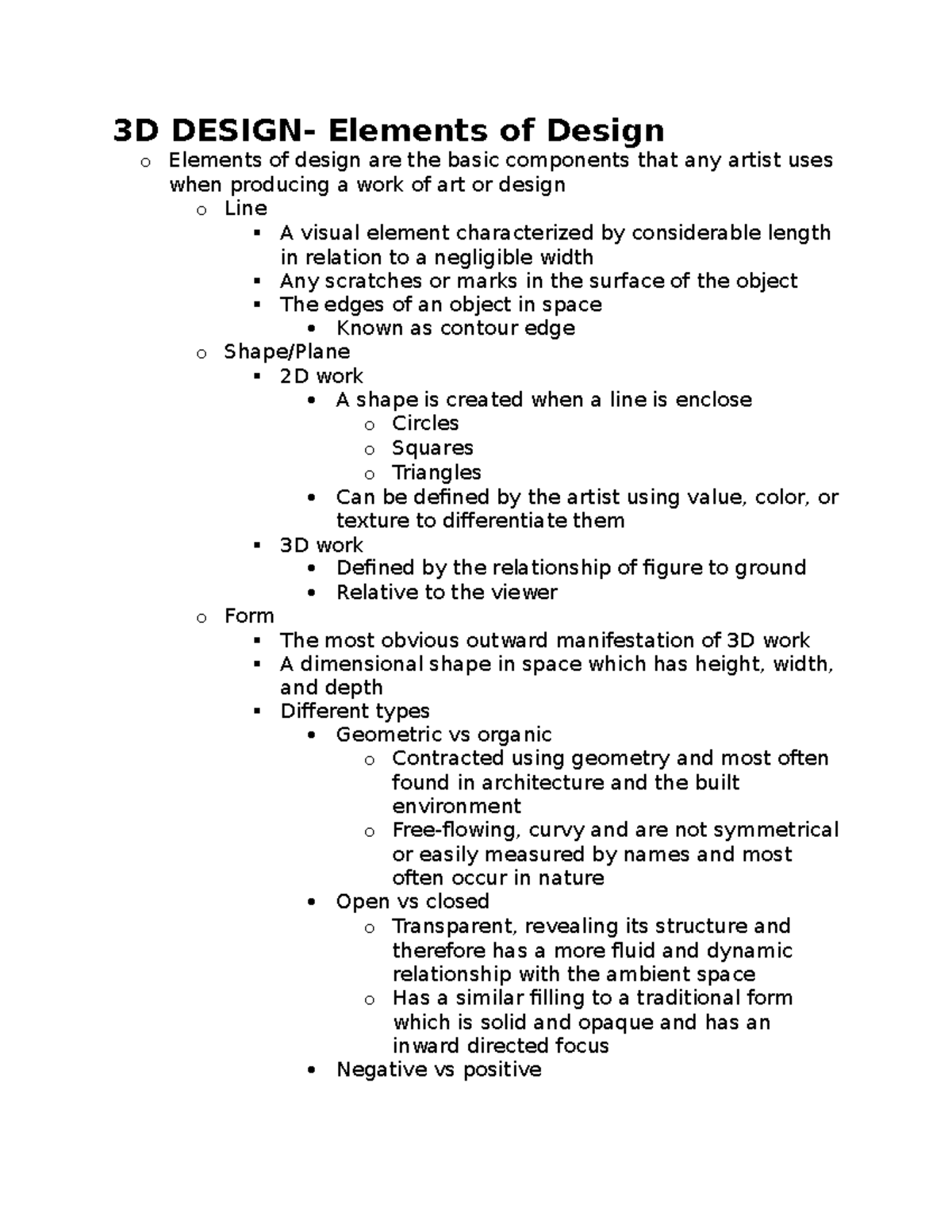 3D Design- Elements of Design - 3D DESIGN- Elements of Design o ...