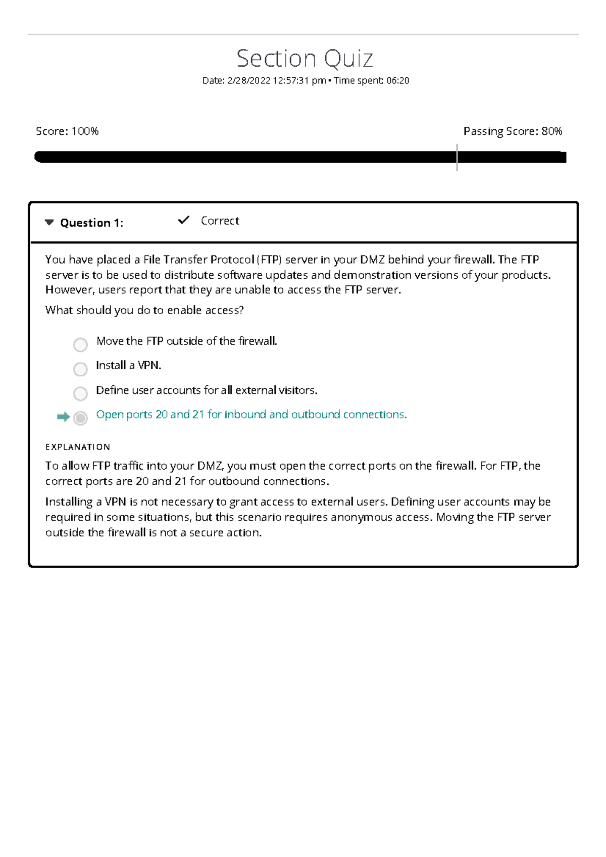 4.3.7 Section Quiz - Section Quiz Date: 2/28/2022 12:57:31 pm • Time ...