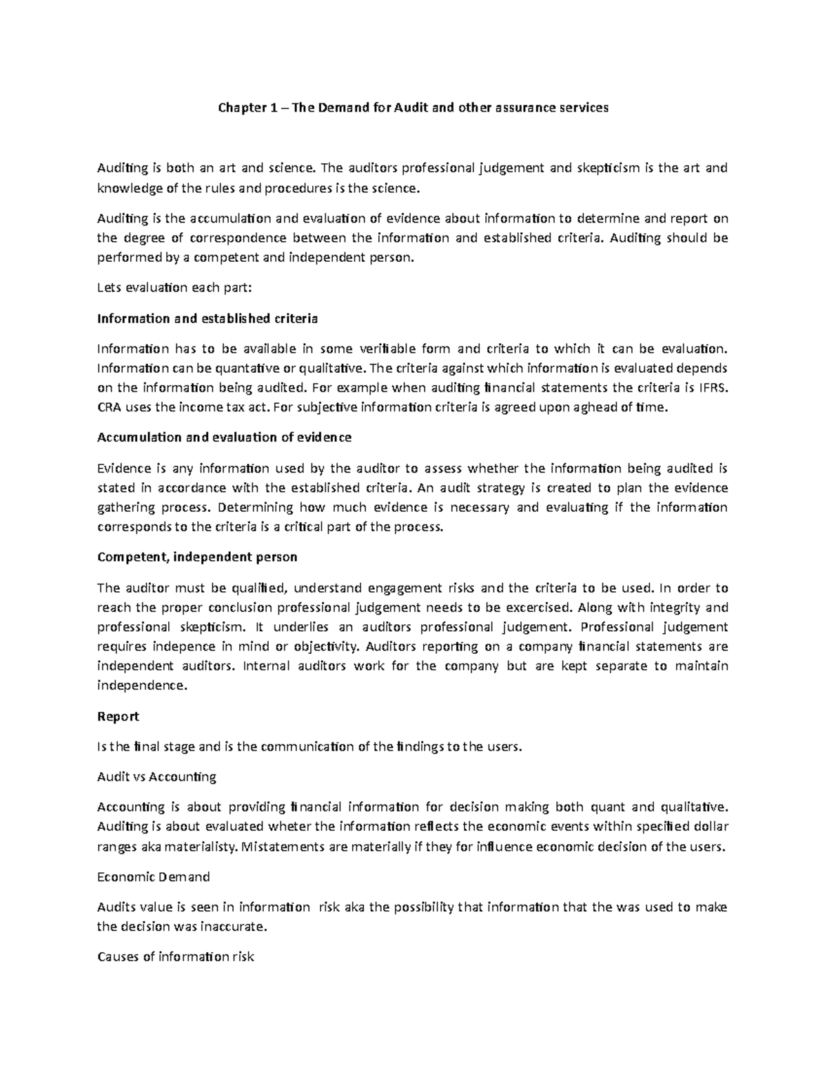 Audit Chapter 1 - Lecture notes 1 - Chapter 1 – The Demand for Audit ...