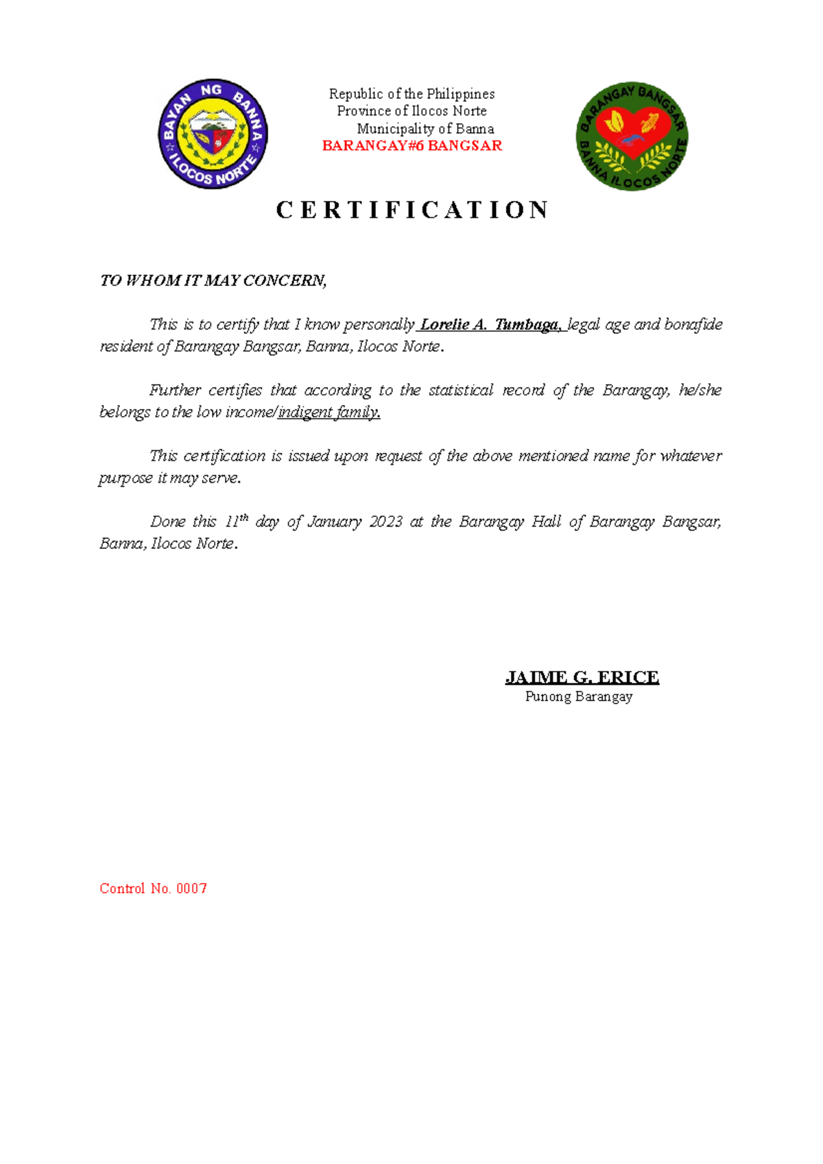 Indigent 1 - for official only - Republic of the Philippines Province ...